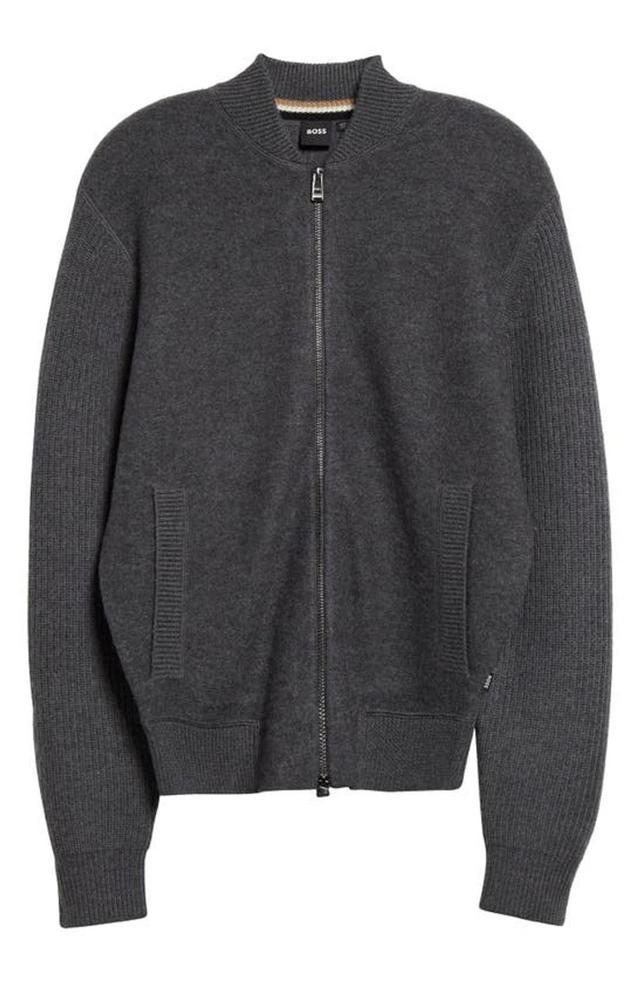 Meraviglio Zip Wool Cardigan In Medium Grey Product Image