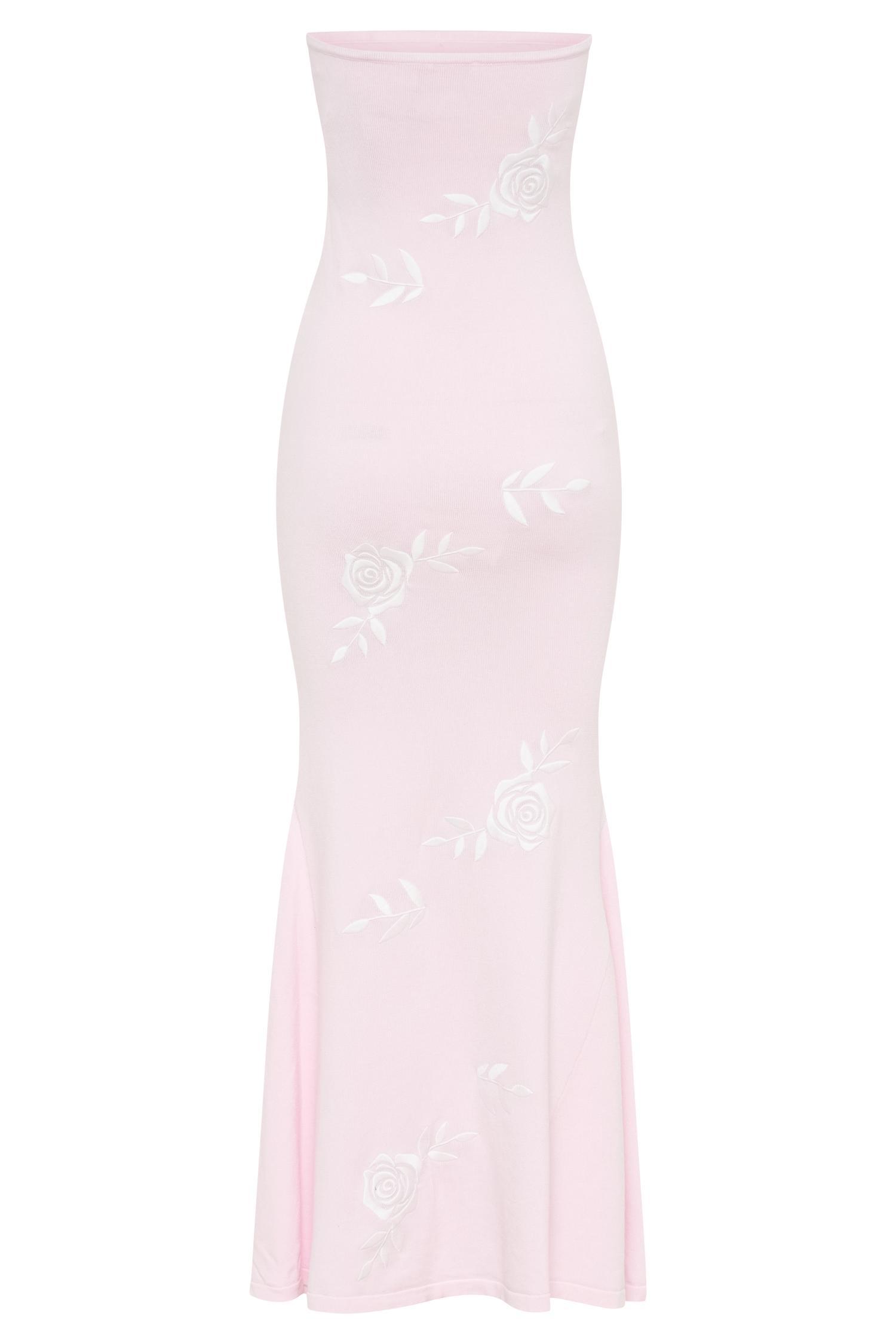 Lorelai Strapless Rose Knit Maxi Dress - Fairy Floss Pink Product Image