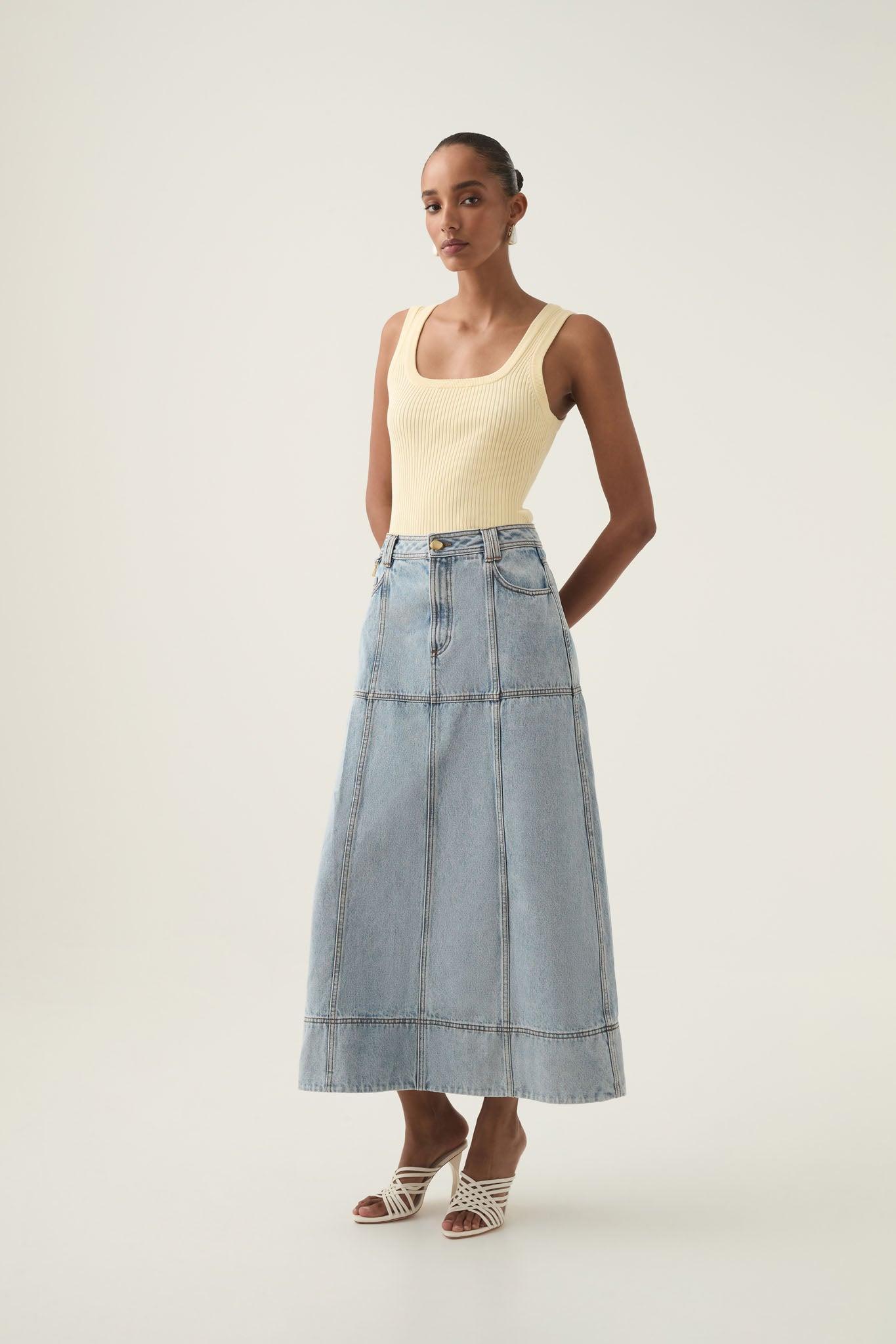 Aura Denim Midi Skirt Product Image