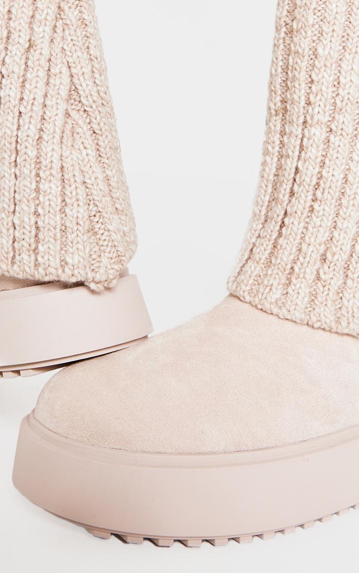 Beige Knit Fold Over Chunky Sole Boots product image