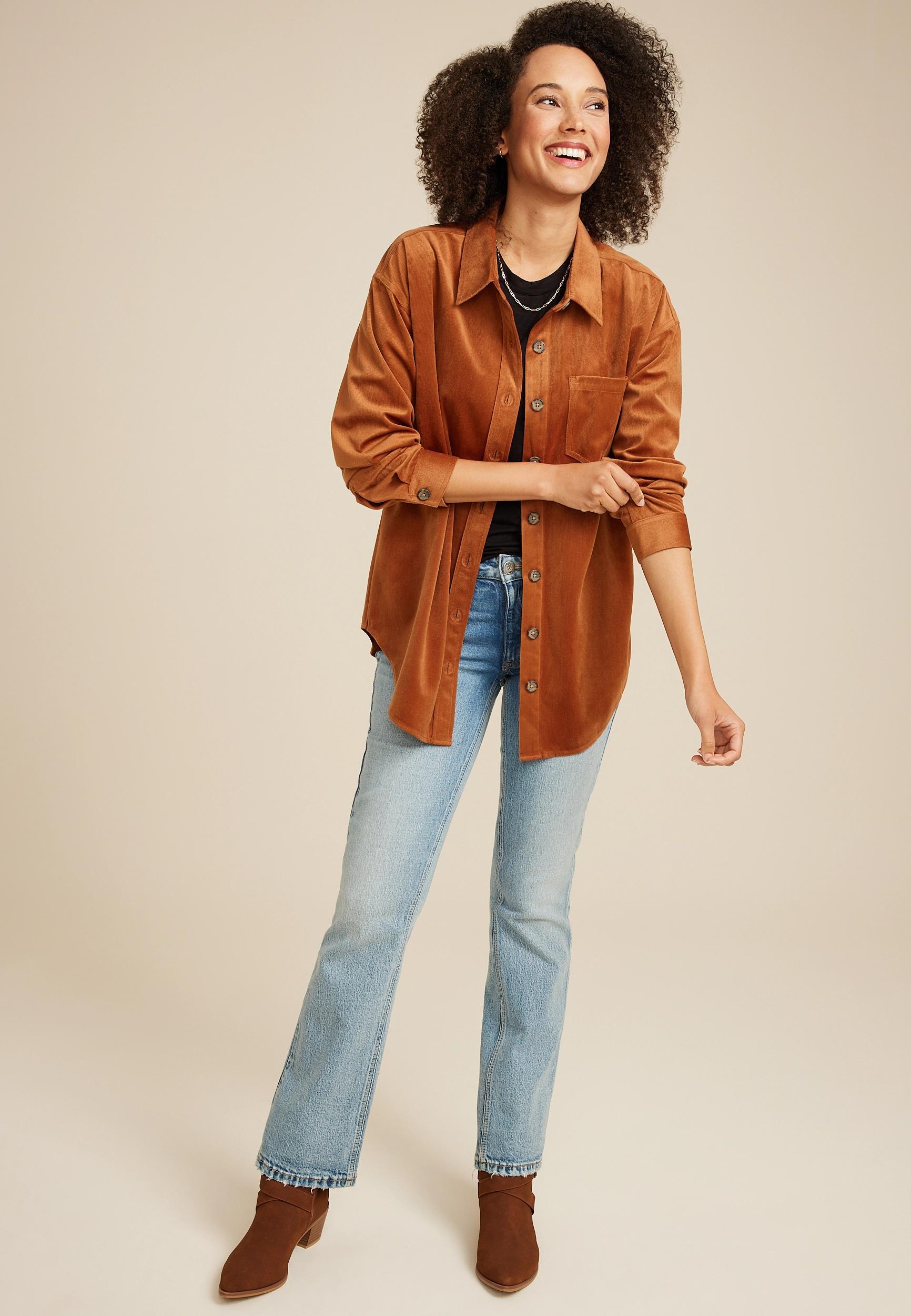 Corduroy Button Down Boyfriend Shirt Product Image