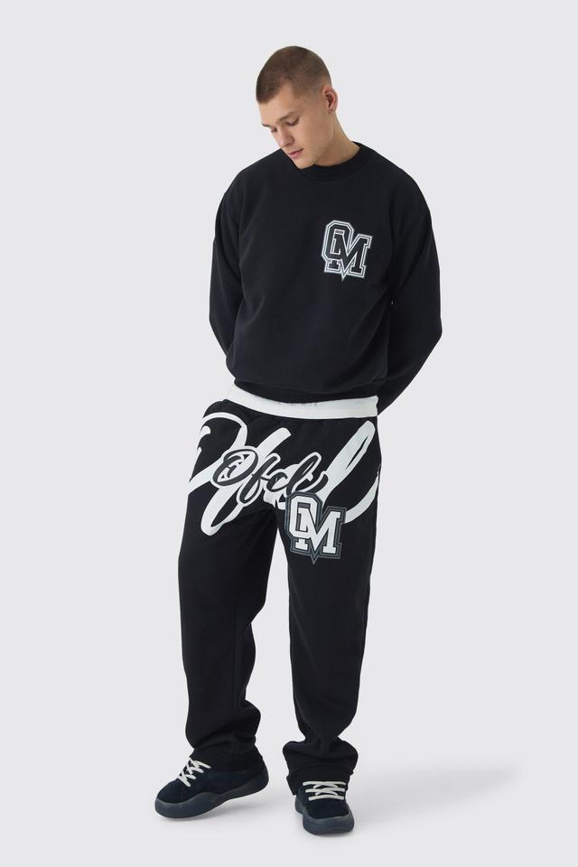 Oversized Boxy Varsity Print Sweatshirt Tracksuit | boohooMAN USA Product Image