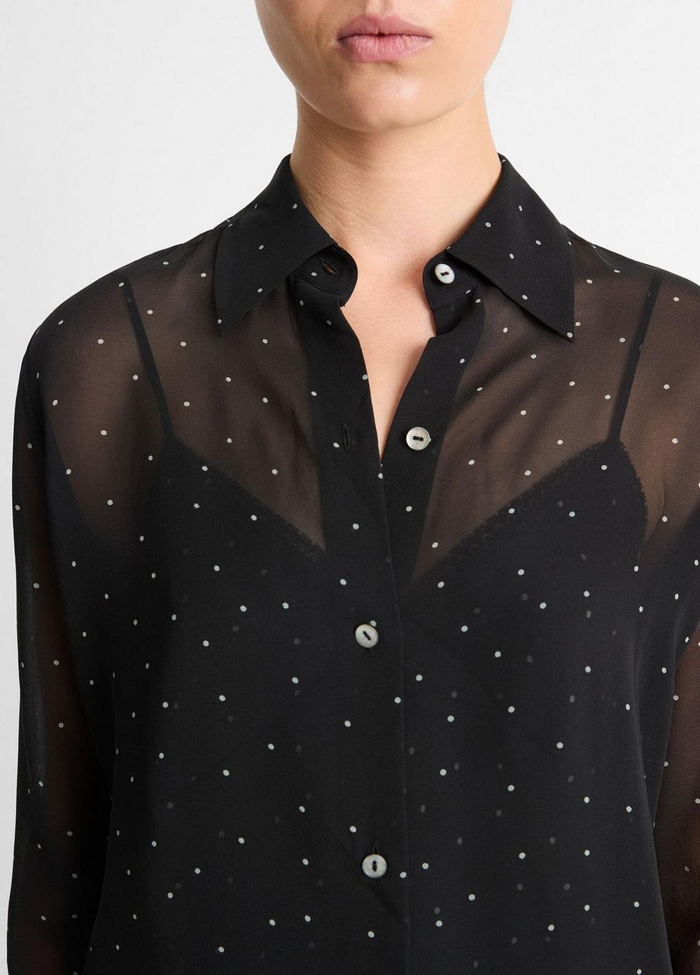 Sheer Dot-Print Silk Lined Blouse Product Image