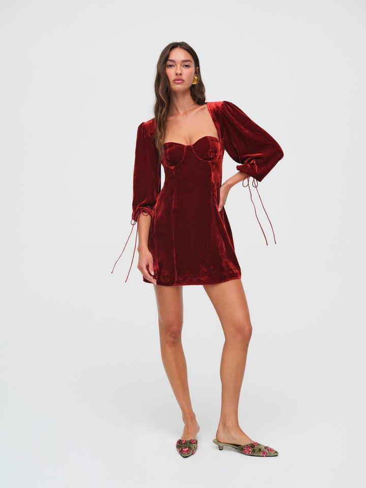 Nadine Velvet Mini Dress — Red Product Image