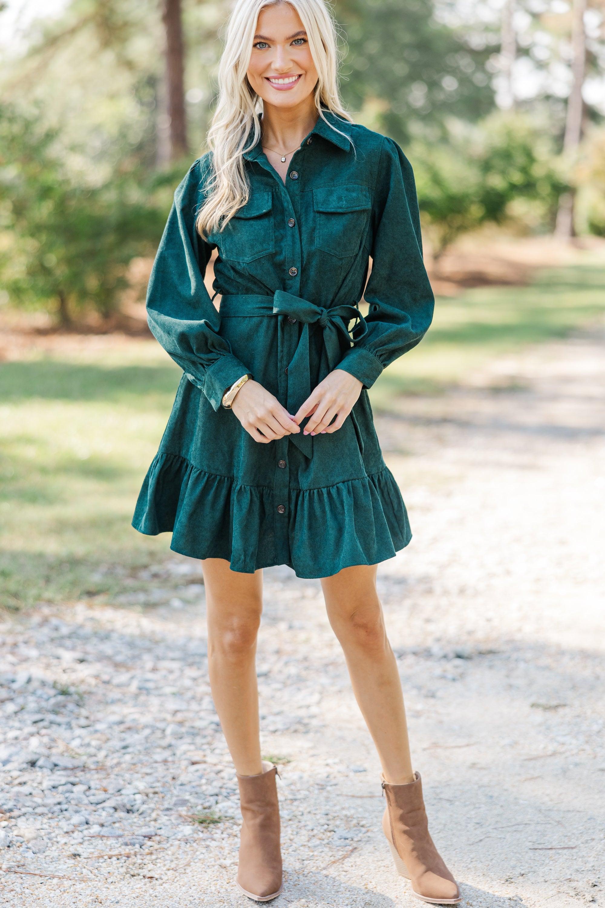 Hold My Hand Emerald Green Corduroy Dress Female Product Image