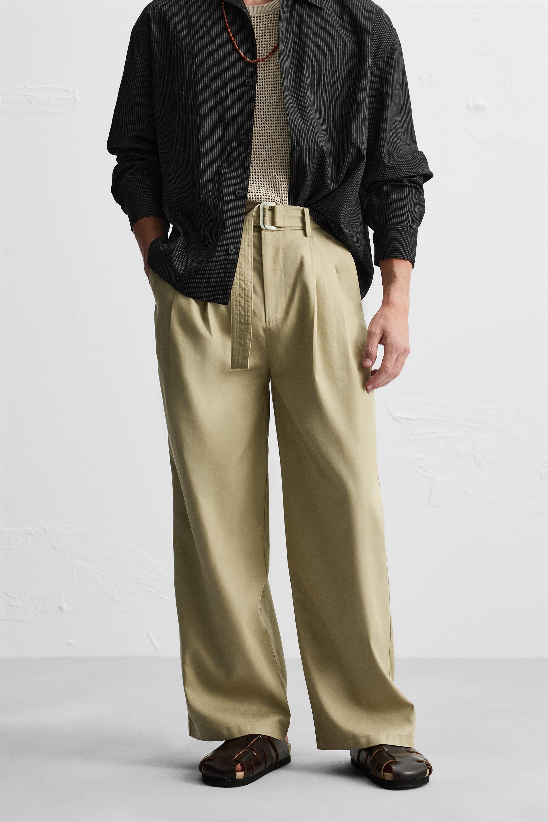 BELTED LYOCELL- COTTON PANTS Product Image