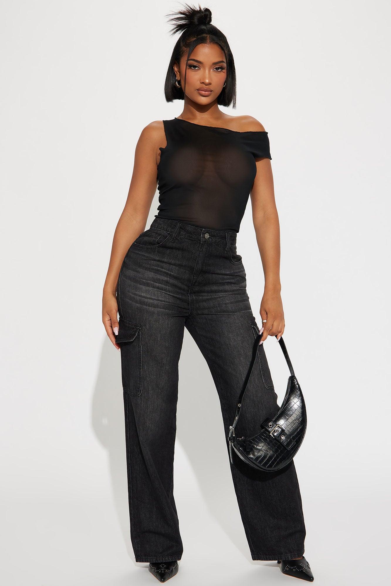 Made You Look One Shoulder Mesh Top - Black Product Image