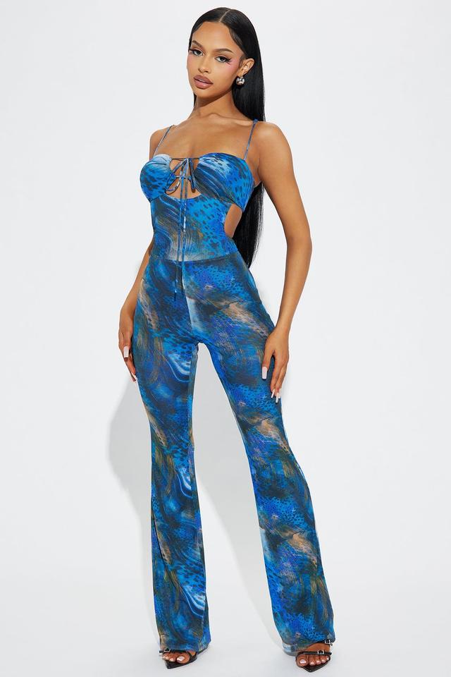 What You're Missing Mesh Jumpsuit - Blue/combo Product Image