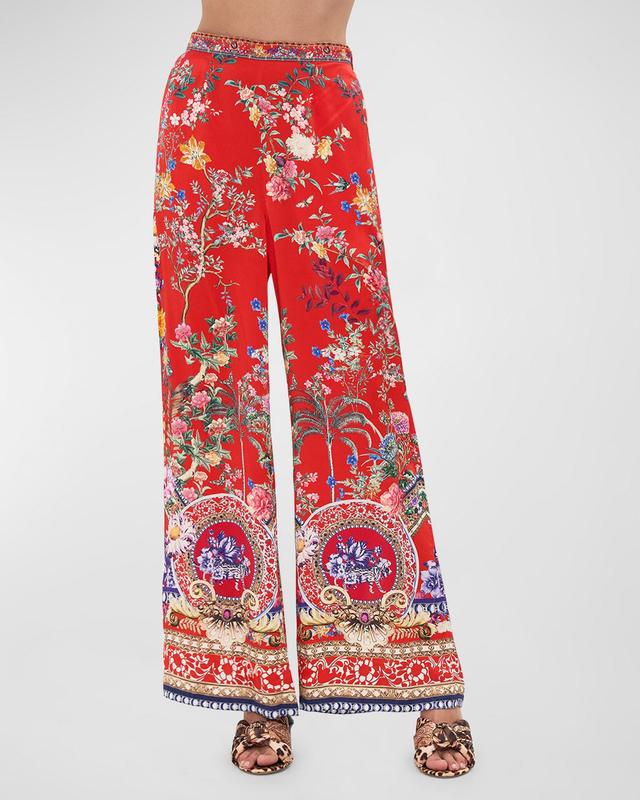 Minimal Floral Silk Wide-Leg Pants Product Image