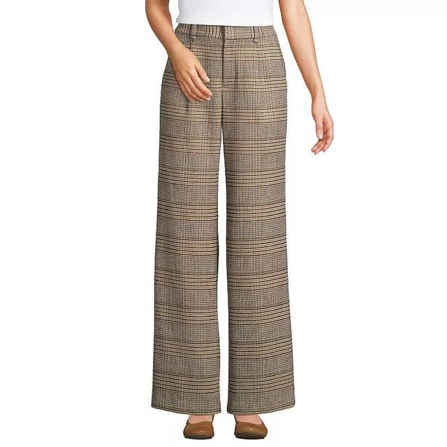 Womens Lands End Flannel High Waist Pleated Wide Leg Pants Blue Pinstripe Product Image