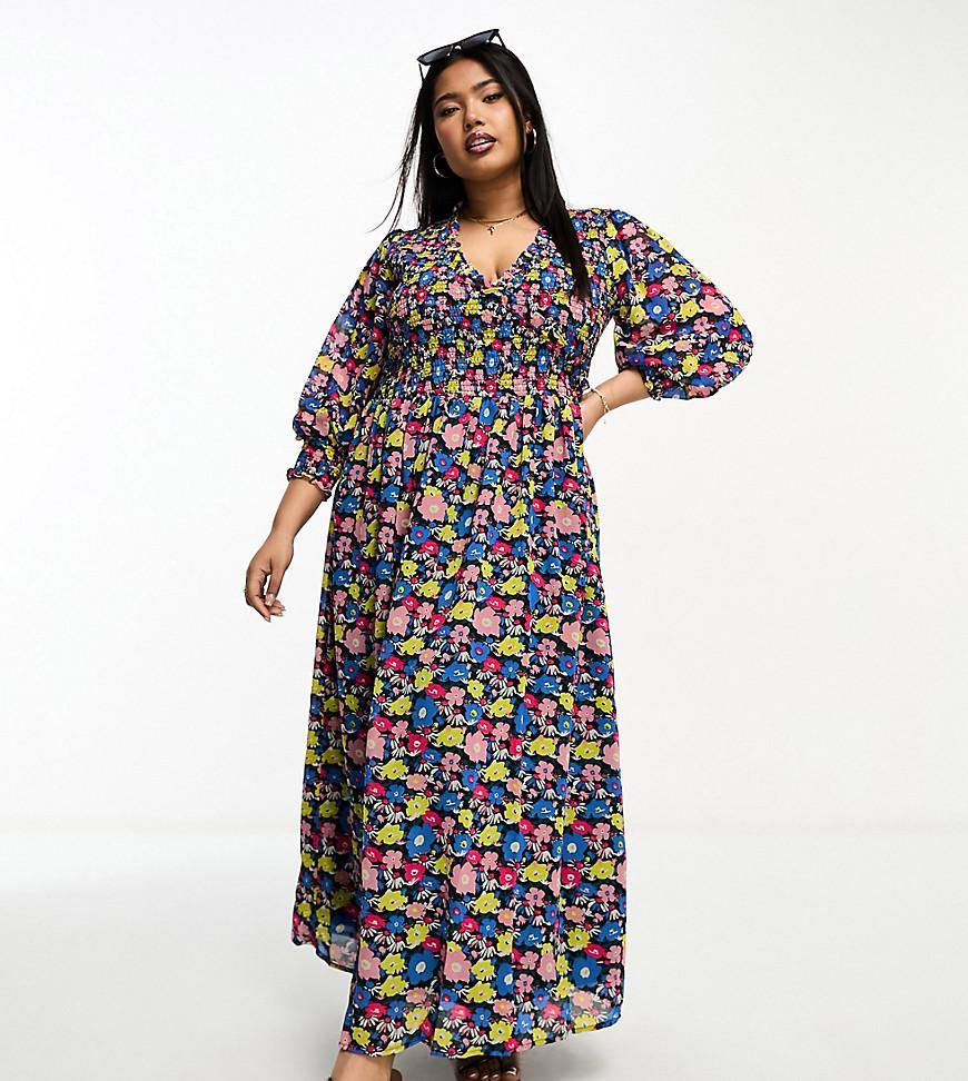 ASOS DESIGN Curve midi smock dress with shirred cuffs Product Image