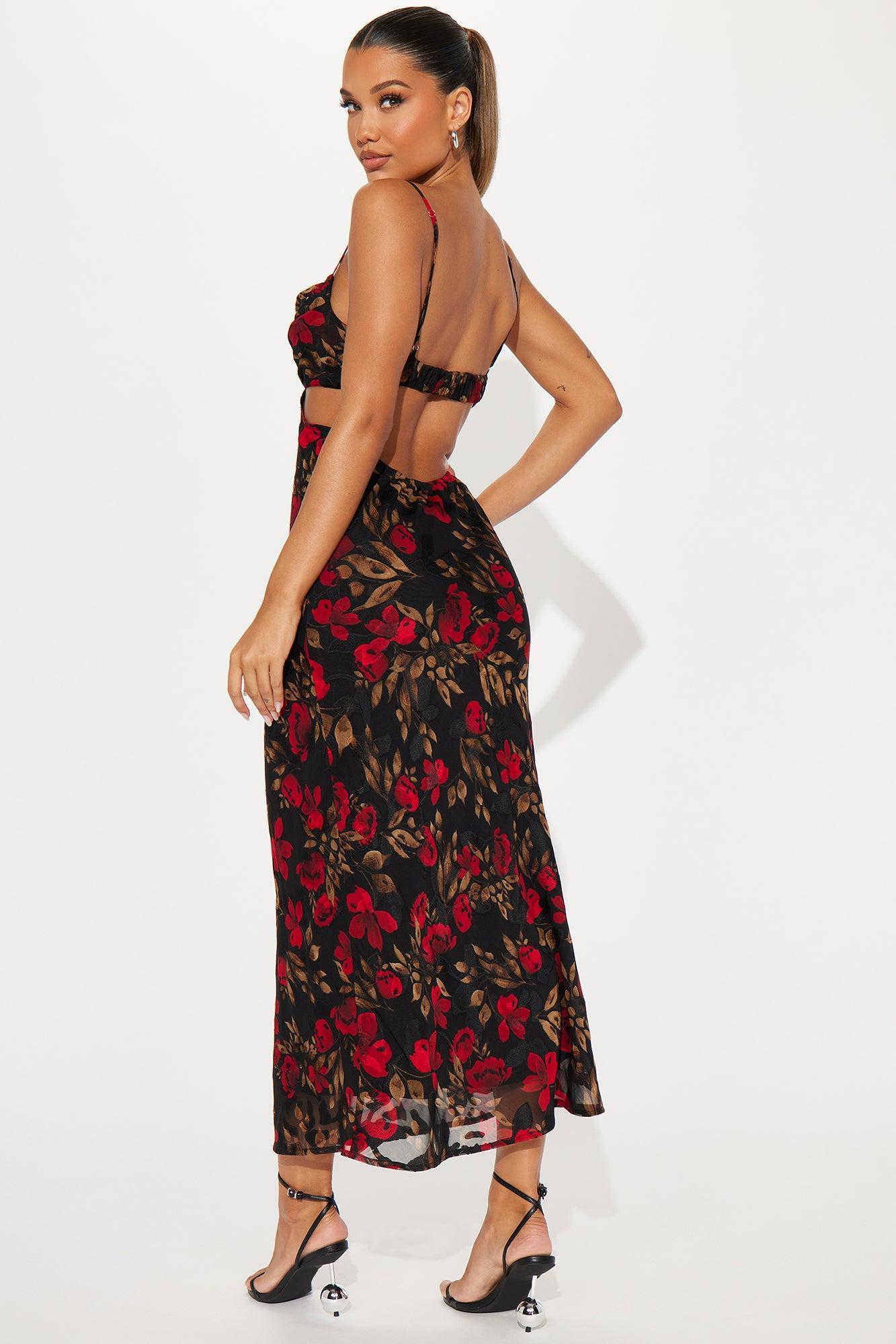 Picking Petals Chiffon Maxi Dress - Red Product Image