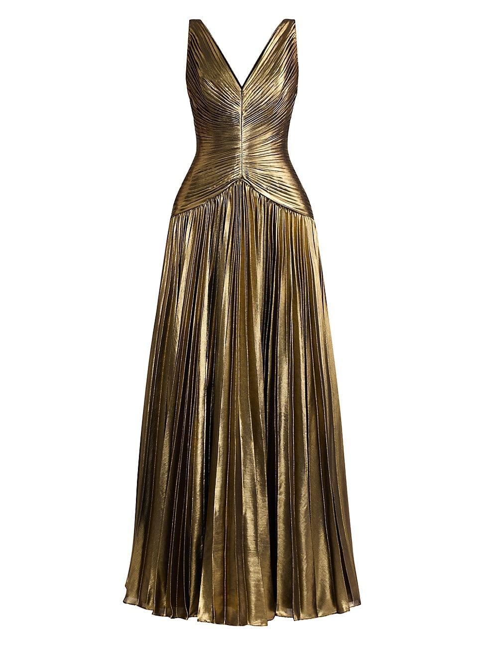 Womens Pleated Metallic Chiffon Gown Product Image