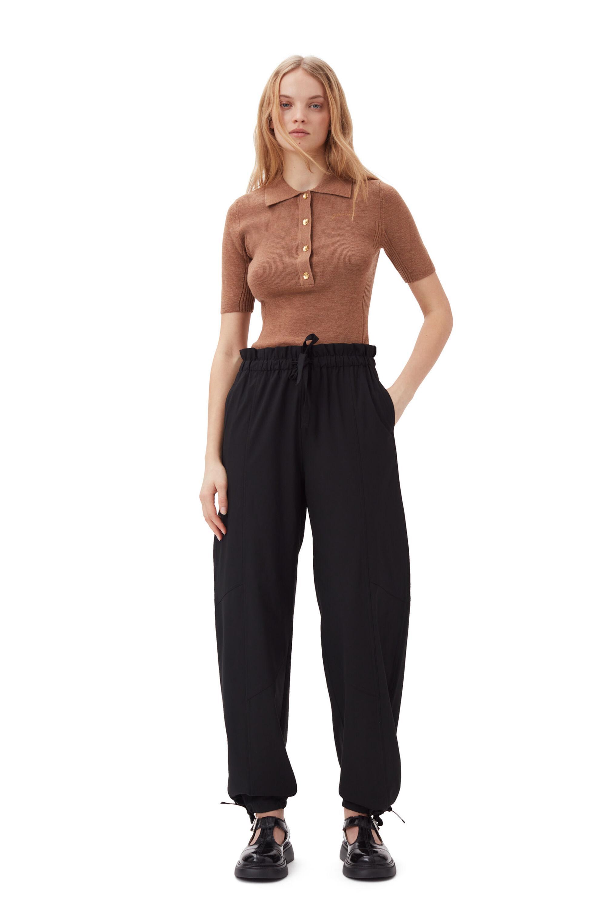 Black Drapey Melange Elasticated Waist Pants product image