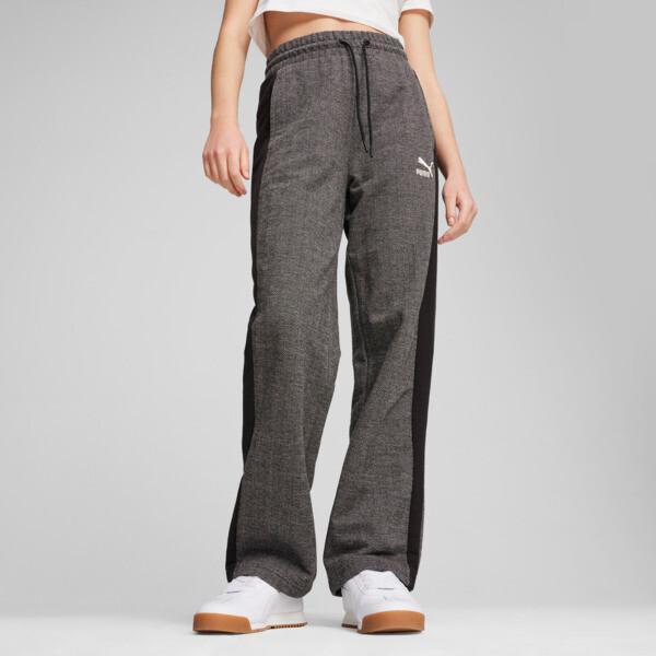 PUMA T7 Women's High Waist Track Pants in Black/Alpine Snow Product Image