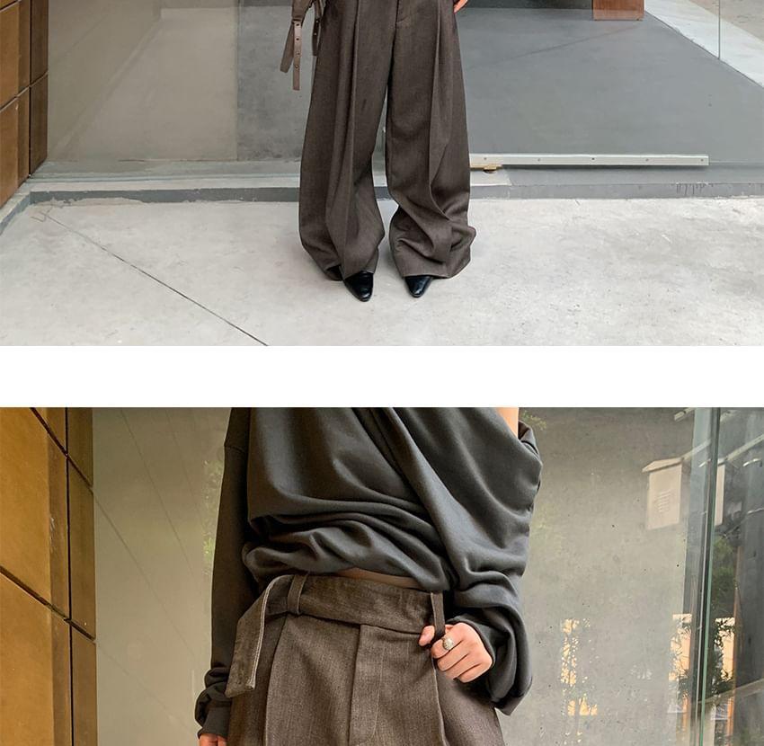 Mid Waist Plain Wide Leg Dress Pants Product Image