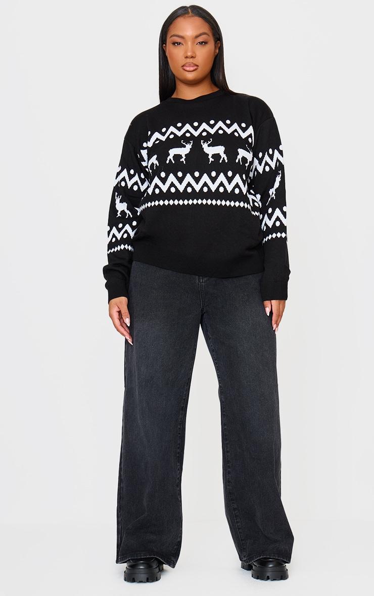 Plus Black Oversized Fairisle Panel Christmas Sweater Product Image