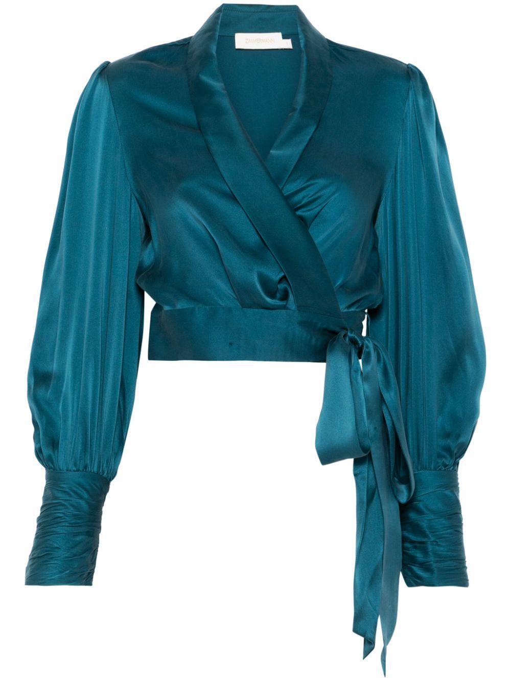 ZIMMERMANN Silk Wrap Top In Blue Product Image