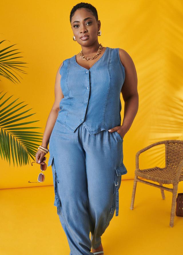 Plus Size Chambray Wide Leg Cargo Pants Ashley Stewart Product Image