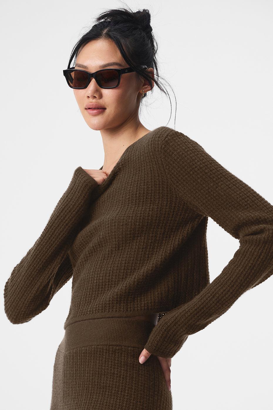 Cashmere Plush Waffle Cropped Long Sleeve - Espresso Female product image