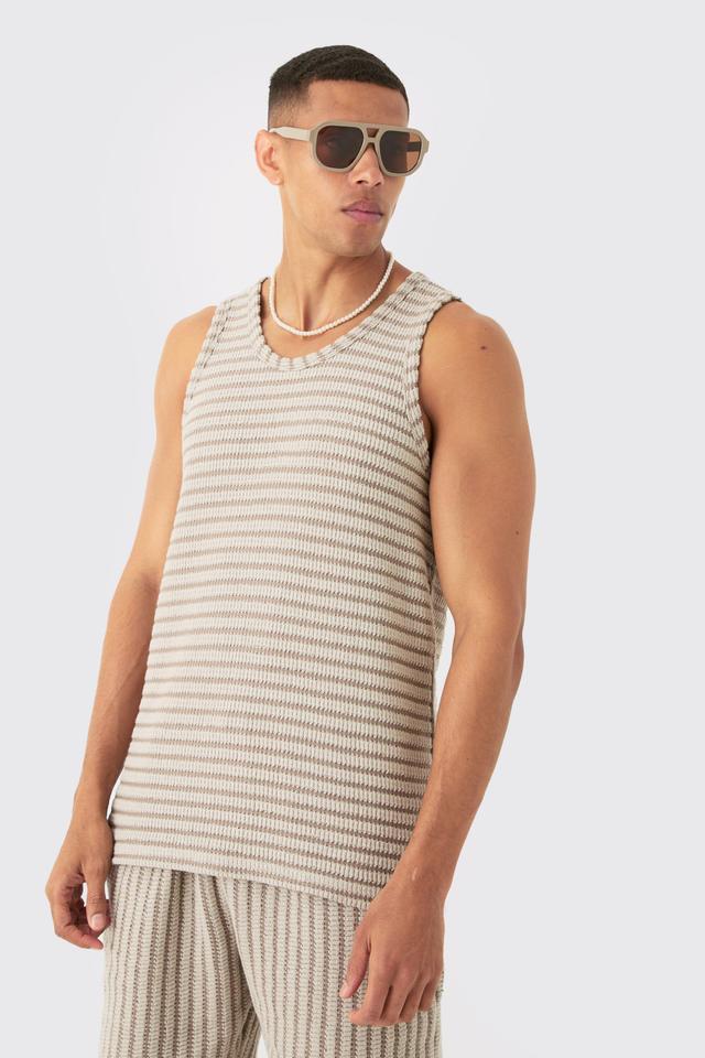 Mens Beige Textured Stripe Vest, Beige Product Image