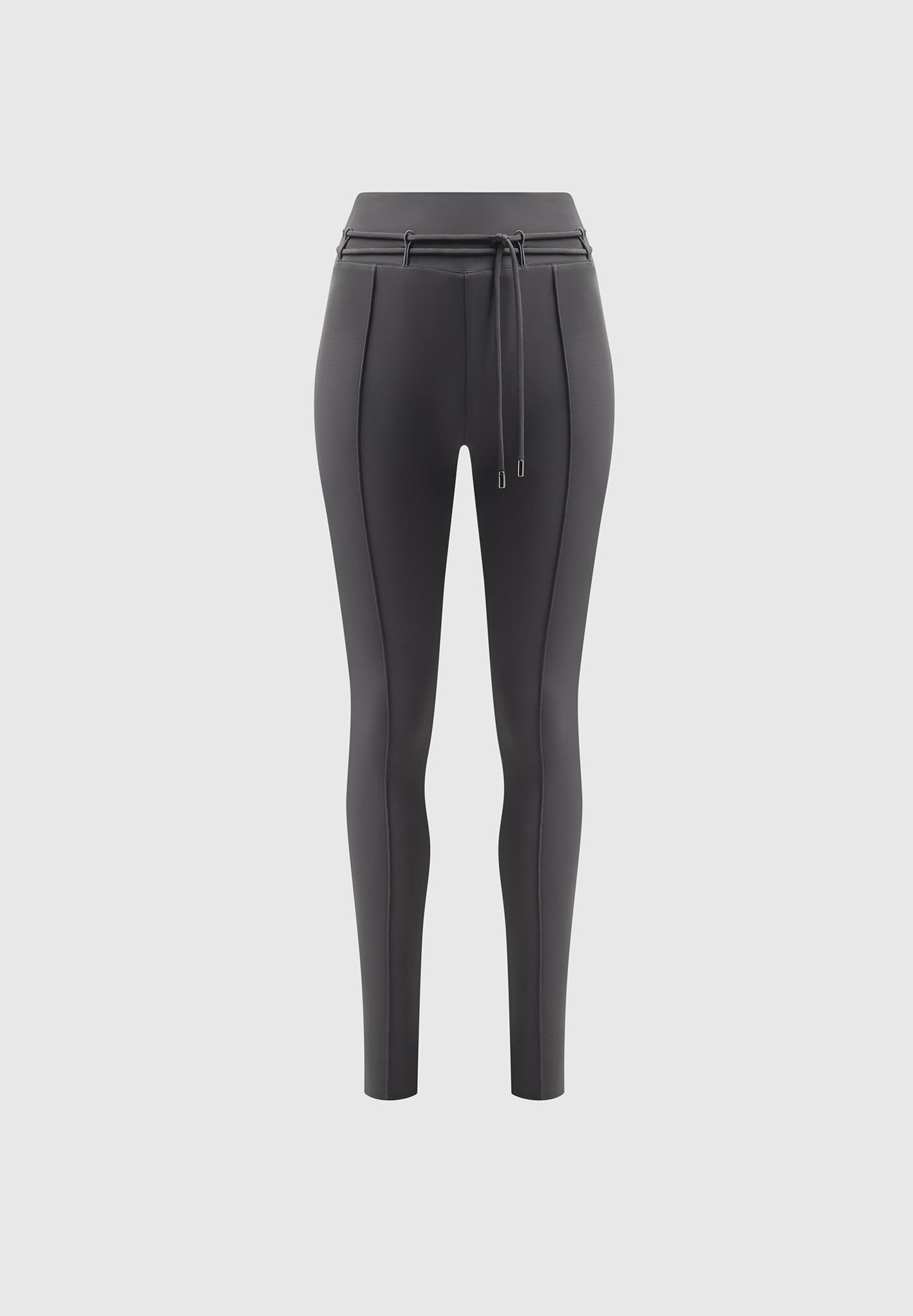 Neoprene Tie Detail Leggings - Charcoal Grey Female Product Image