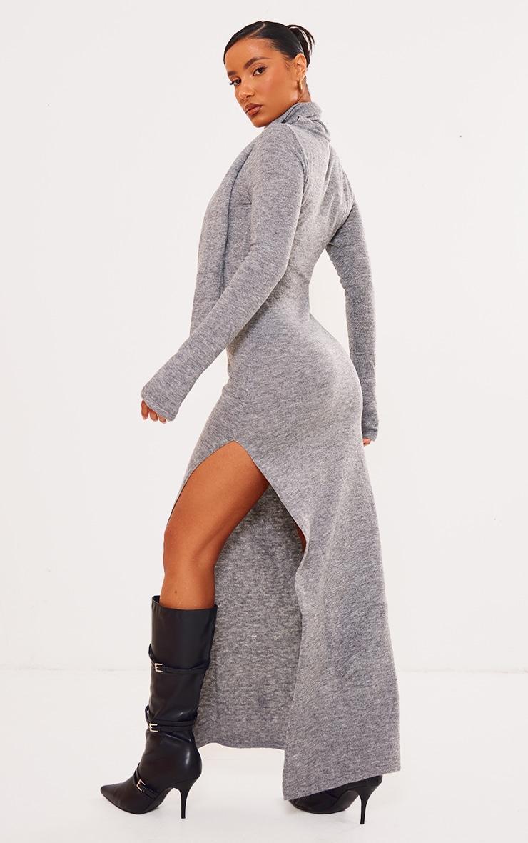 Ash Grey Knit Scarf Detail Maxi Dress Product Image