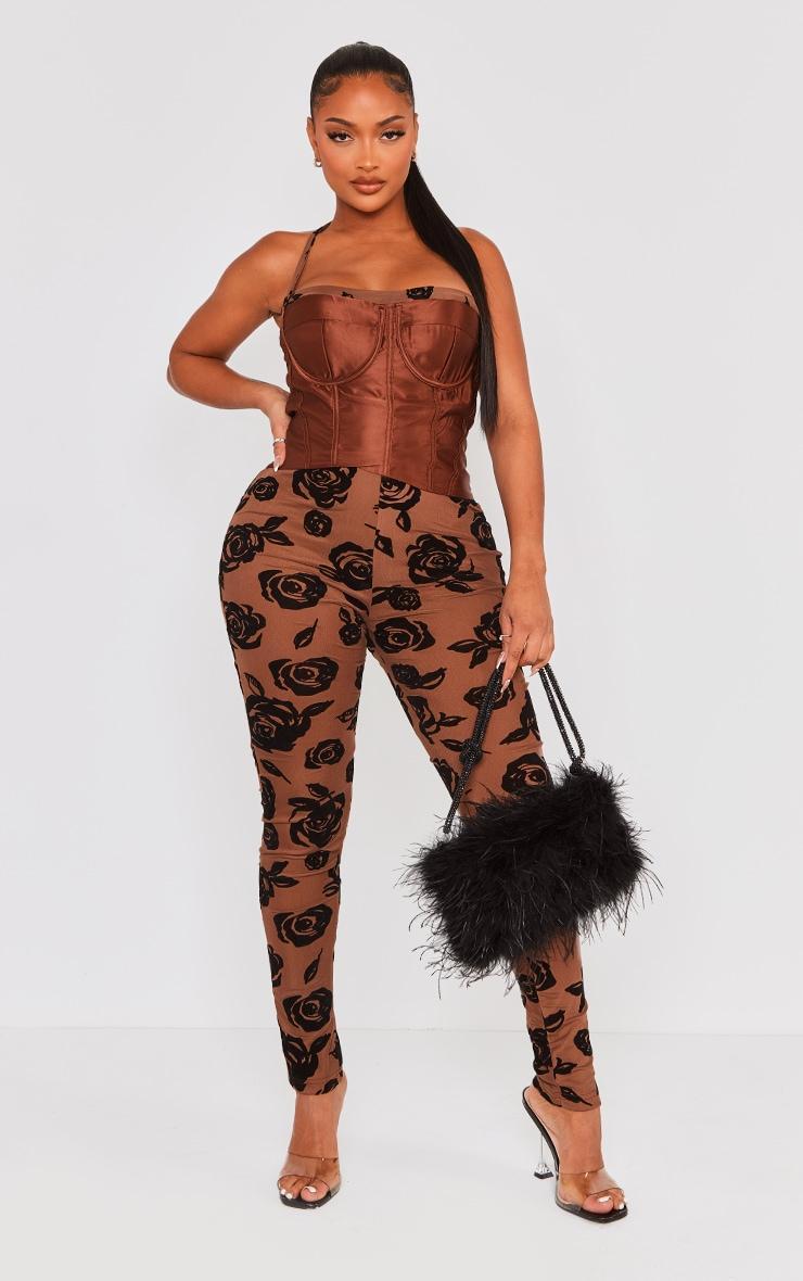 Shape Brown Corset Detail Devore Jumpsuit Product Image