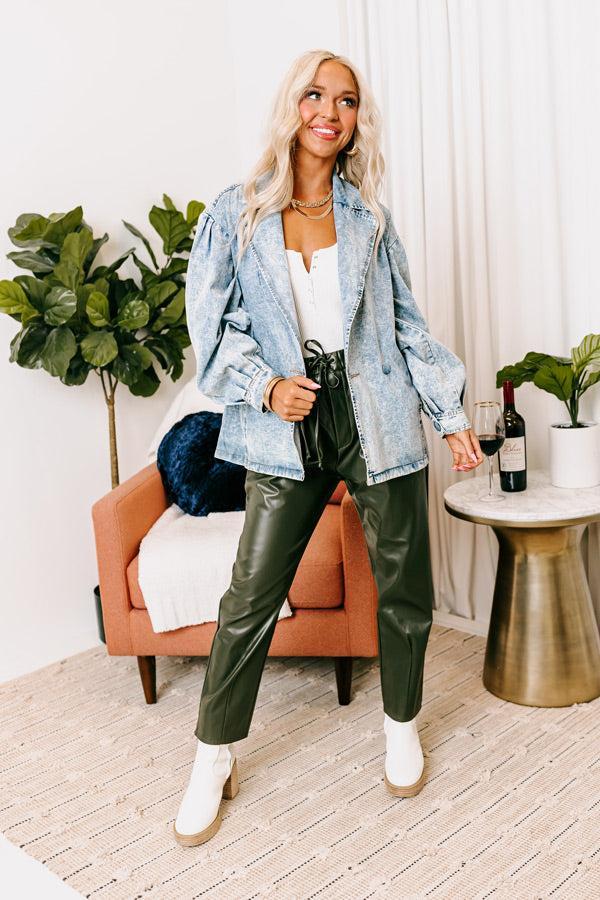 Austin Nights Faux Leather Pants In Army Green Product Image