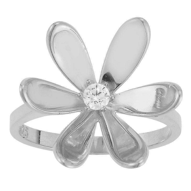 Sunkissed Sterling Cubic Zirconia Flower Statement Ring, Womens Silver Product Image