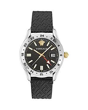 Versace Mens Swiss Greca Time Gmt Black Leather Strap Watch 41mm Product Image