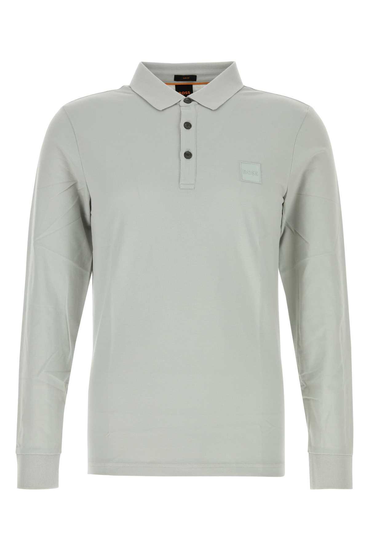 HUGO BOSS Light Grey Stretch Piquet Polo Shirt Product Image