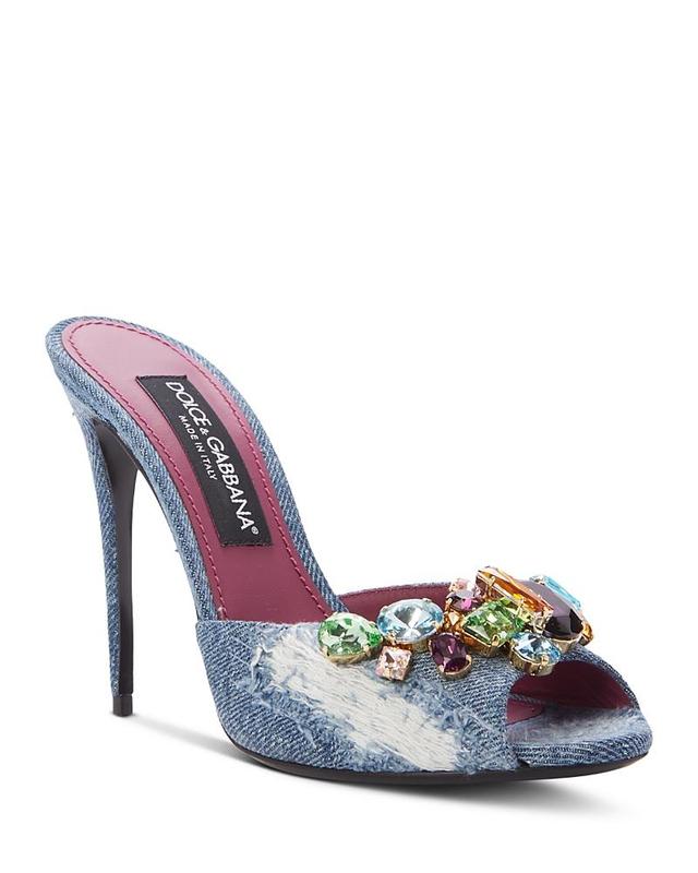 Dolce & Gabbana Womens Embellished Denim Peep Toe High Heel Sandals Product Image