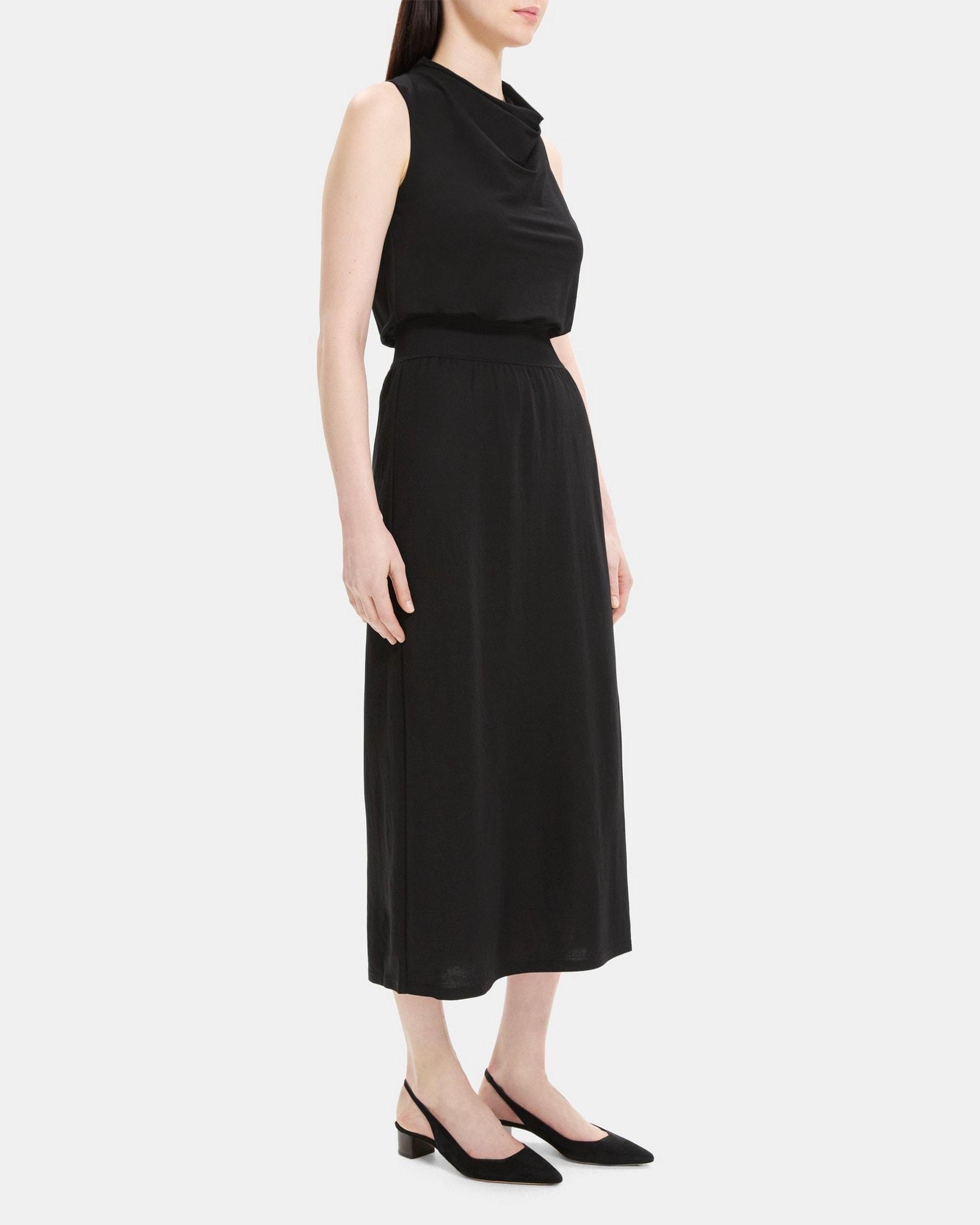 Sleeveless Cowl Neck Dress in Viscose-Blend Piqué Product Image