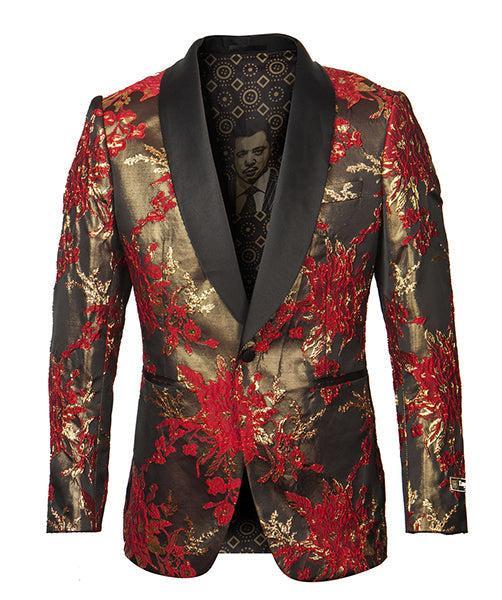 (L, XL, 2XL) Empire Collection - Red Floral Pattern Sports Coat Slim Fit Product Image