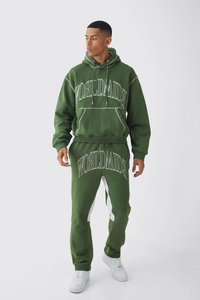 Oversized Worldwide Contrast Stitch Gusset Tracksuit | boohooMAN USA Product Image