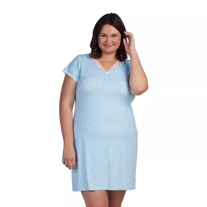 Plus Size Miss Elaine Essentials Micro Velvet Short Nightgown, Womens Product Image