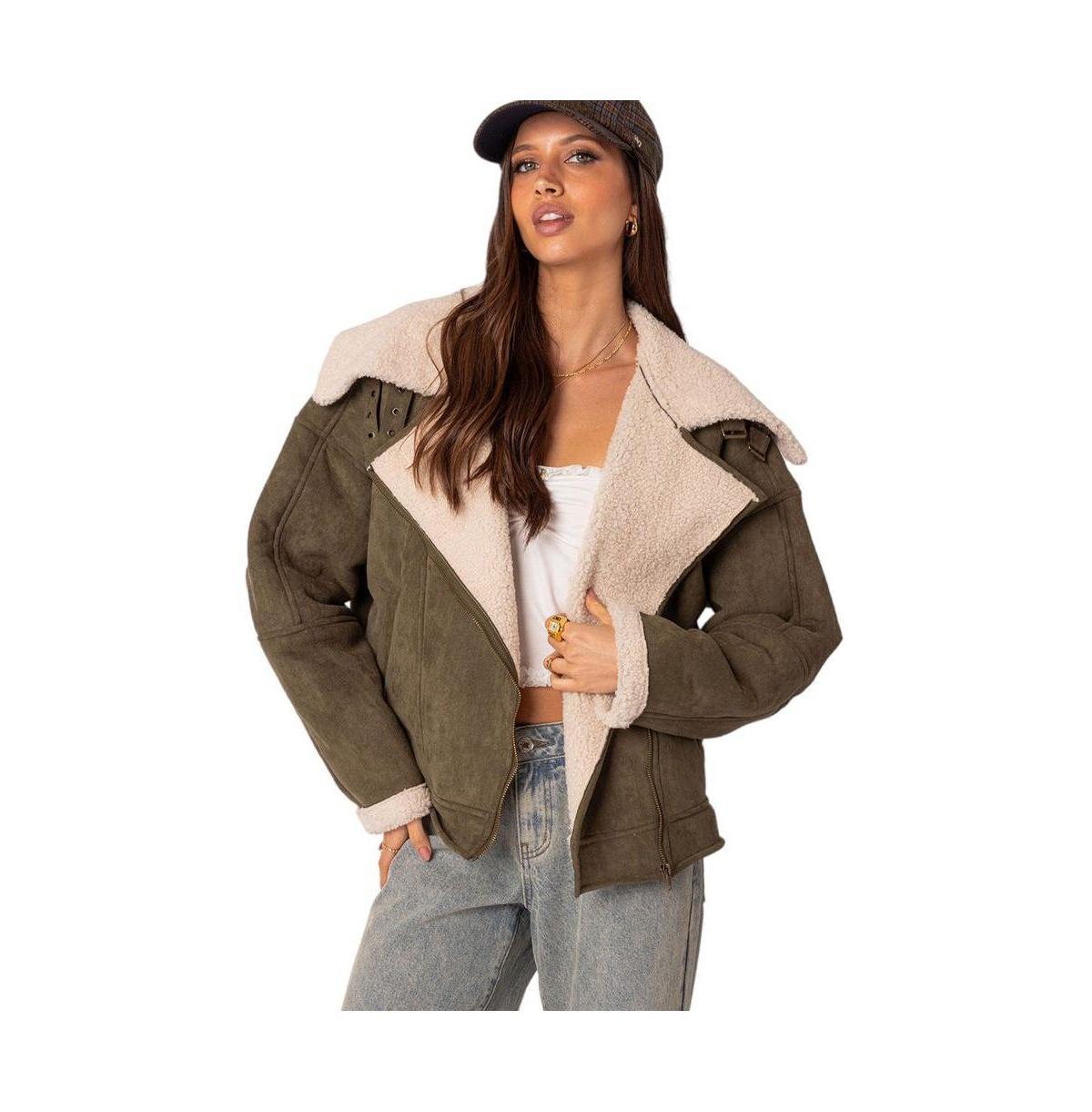 Womens Faux suede shearling oversized jacket Product Image