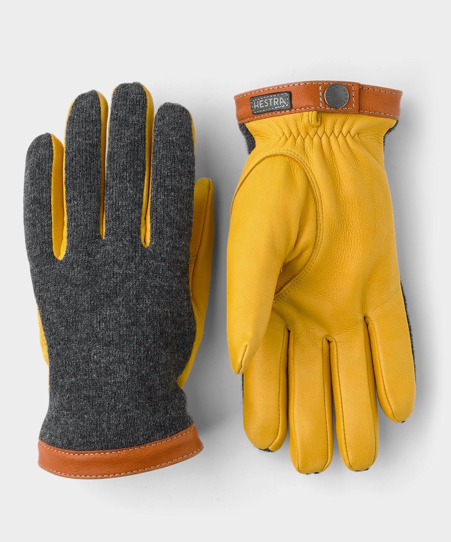 Hestra Deerskin Wool Tricot in Grey/Yellow Product Image