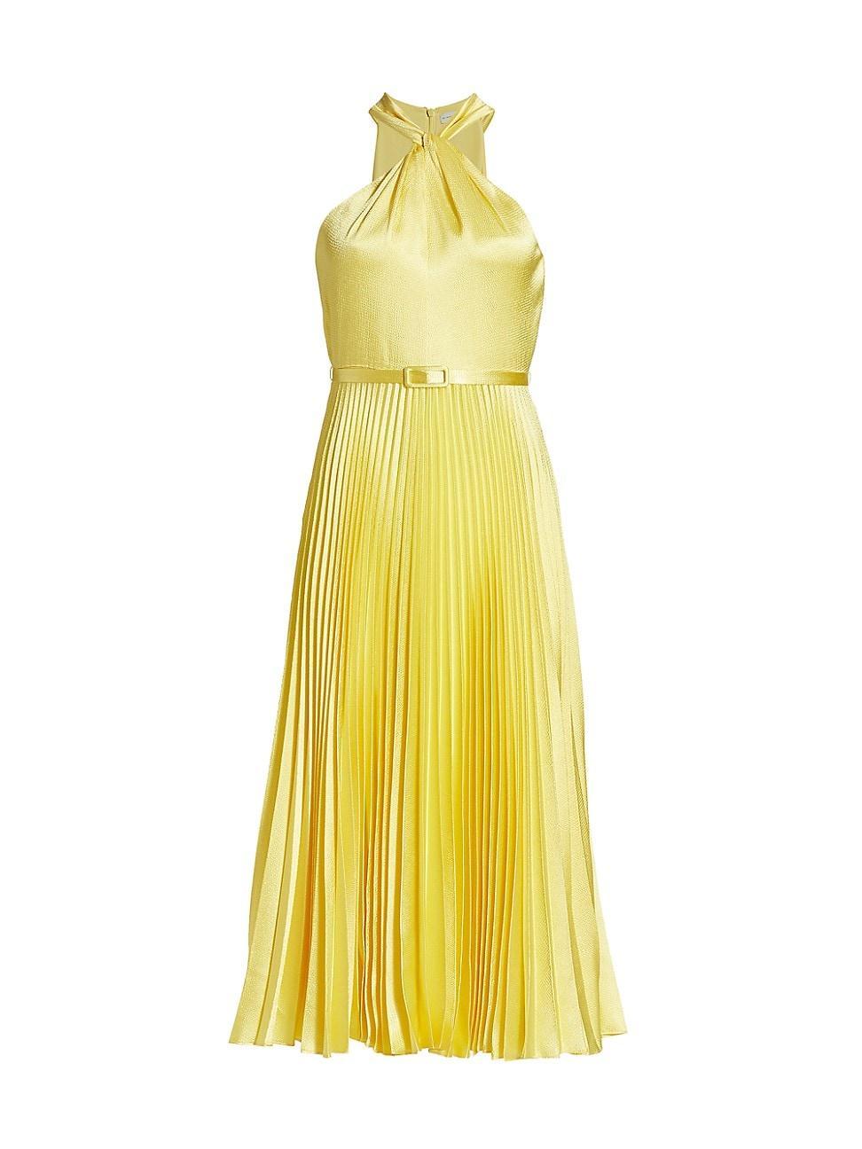 Womens Satin Halter Pleated Midi-Dress Product Image