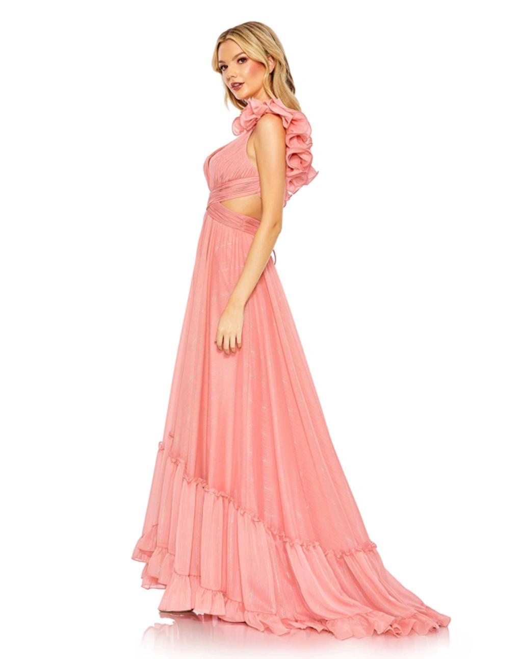 Ruffled A-line Gown In Coral Product Image