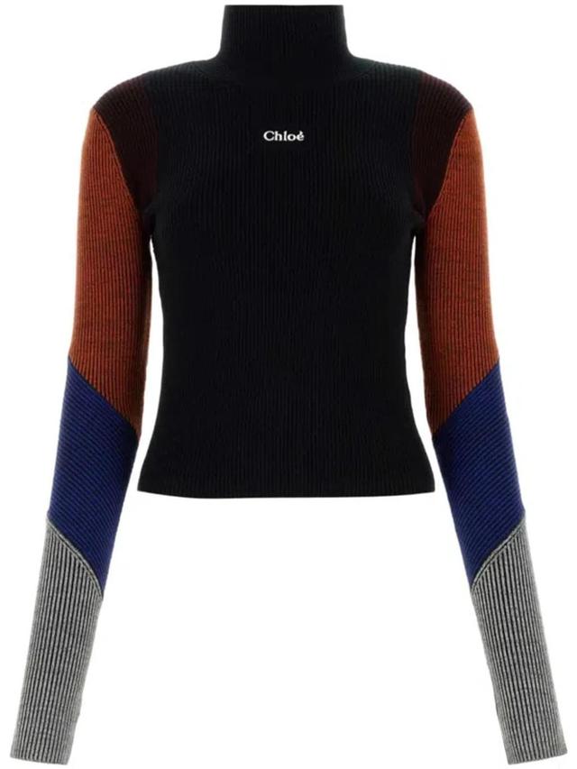 Embroidered-logo Multi-tone Turtleneck Sweater In Black Product Image