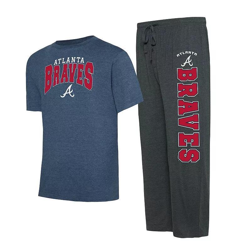 Concepts Sport Mens Charcoal Atlanta Braves Meter T-Shirt Pants Sleep Set - Charcoal, Navy Product Image