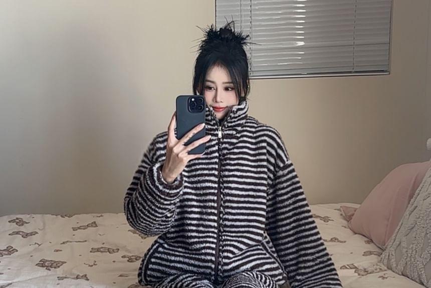 Striped Fleece Pajama Set Product Image