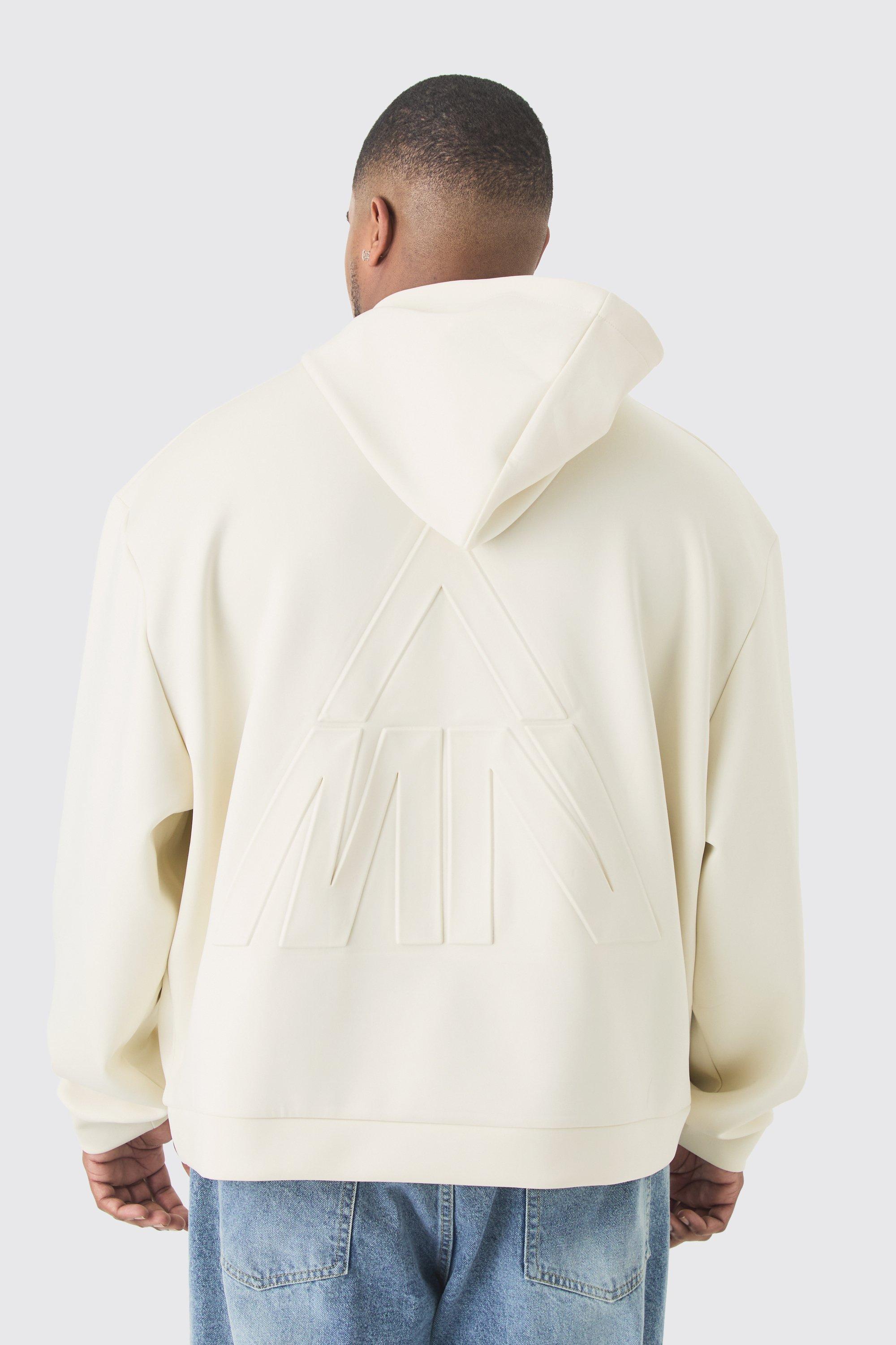 Mens Cream Plus Oversized Boxy Scuba Embossed Hoodie, Cream Product Image