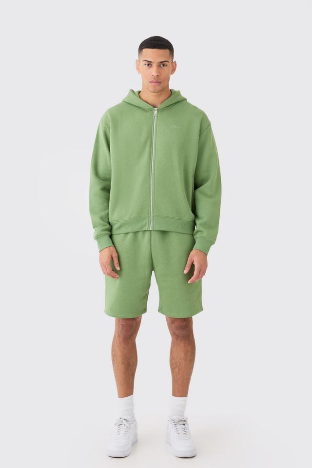 Man Signature Oversized Boxy Zip Thru Short Tracksuit | boohooMAN USA Product Image