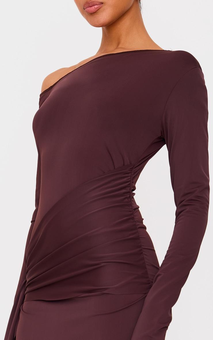 Chocolate Matte Sculpt Fold Over Ruched Drape Maxi Dress Product Image