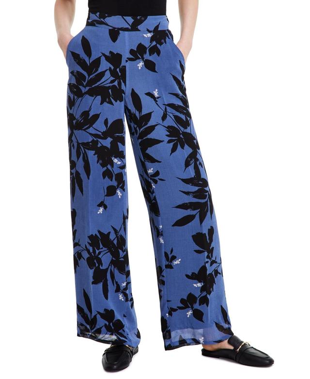 Anne Klein Womens Printed Wide-Leg Pull-On Pants - Blue Jay Product Image