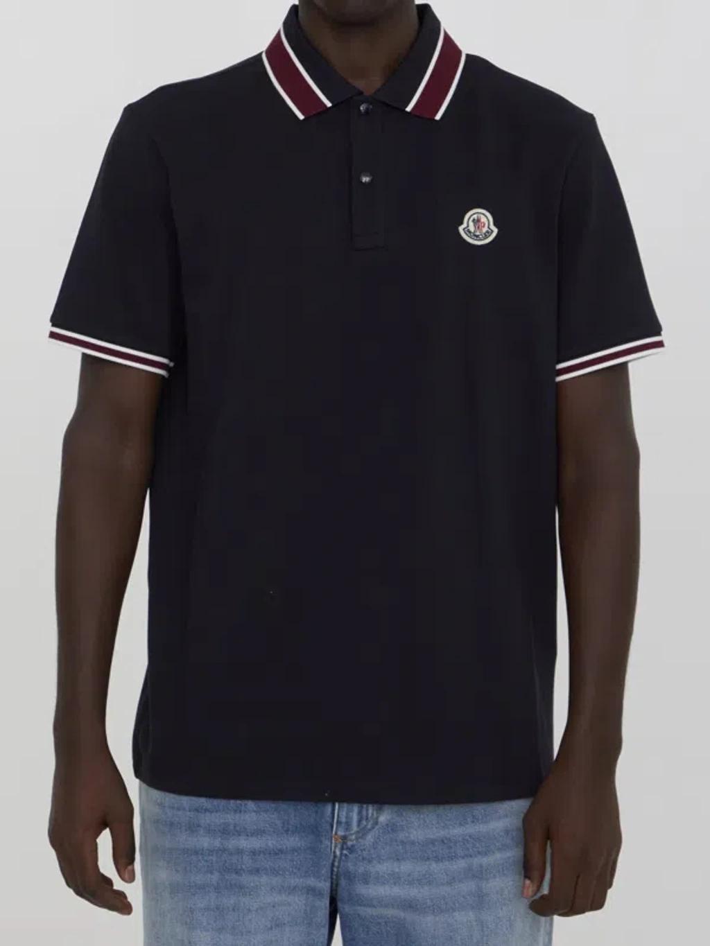 MONCLER Logo Patch Polo Shirt In Navy Product Image