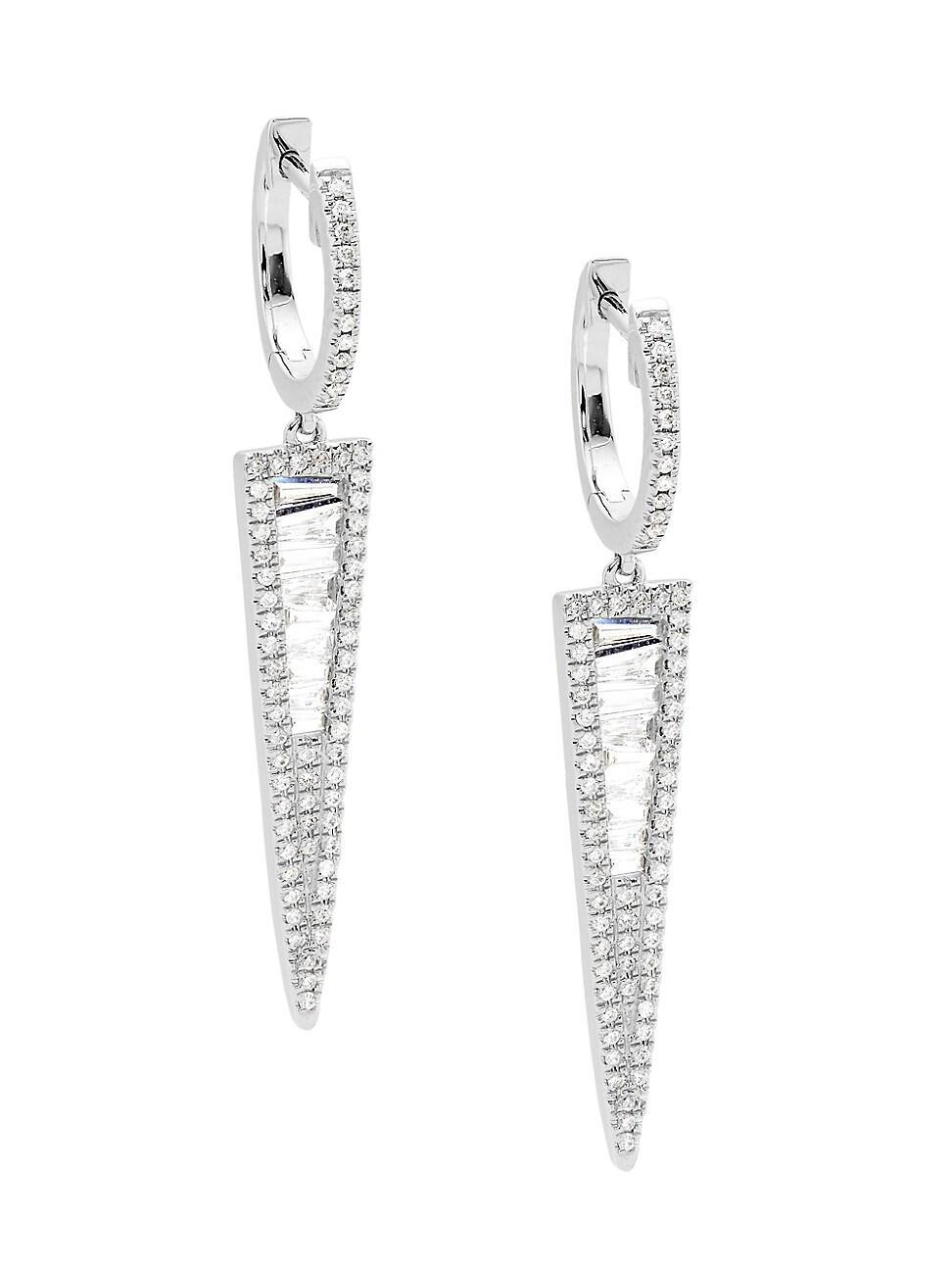 Womens 14K White Gold & 0.40 TCW Diamond Huggie Hoop Earrings Product Image